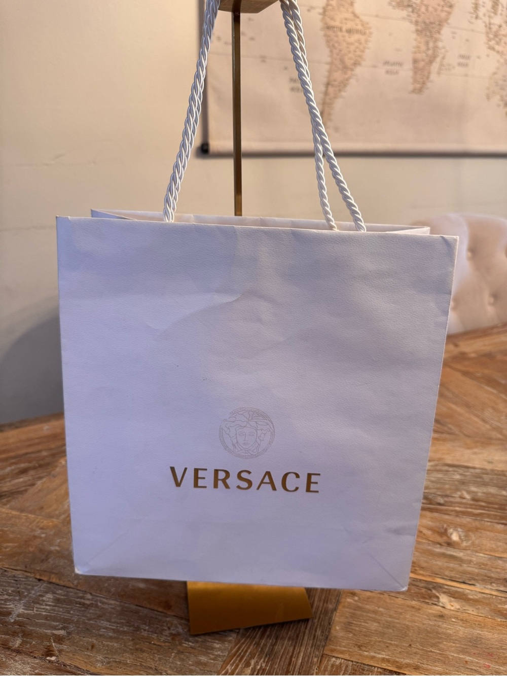 Versace White and Gold Paper Tote Gift Bag